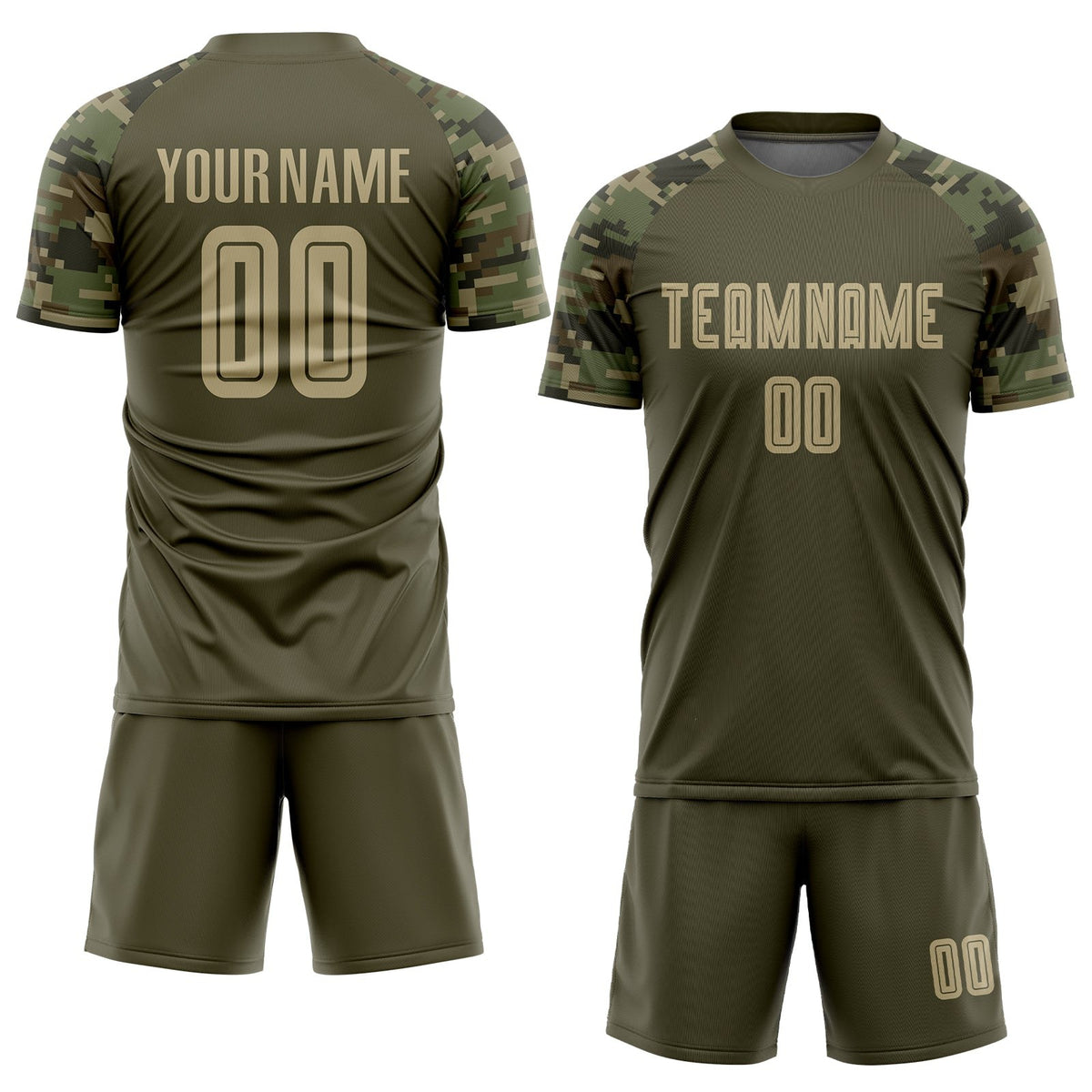 Custom Olive Vegas Gold-Camo Sublimation Salute To Service Soccer Uniform Jersey photo 2