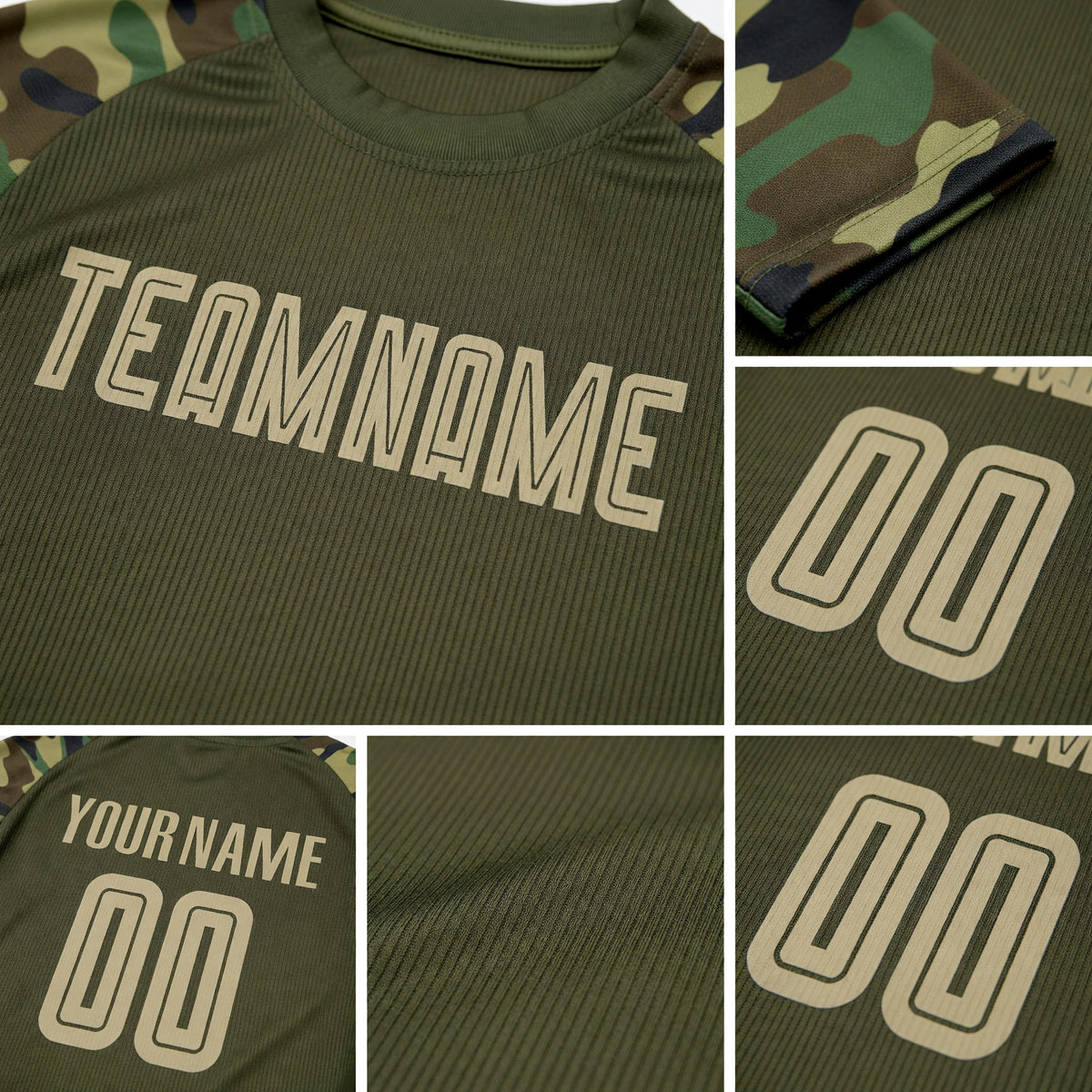 Custom Olive Vegas Gold-Camo Sublimation Salute To Service Soccer Uniform Jersey detail