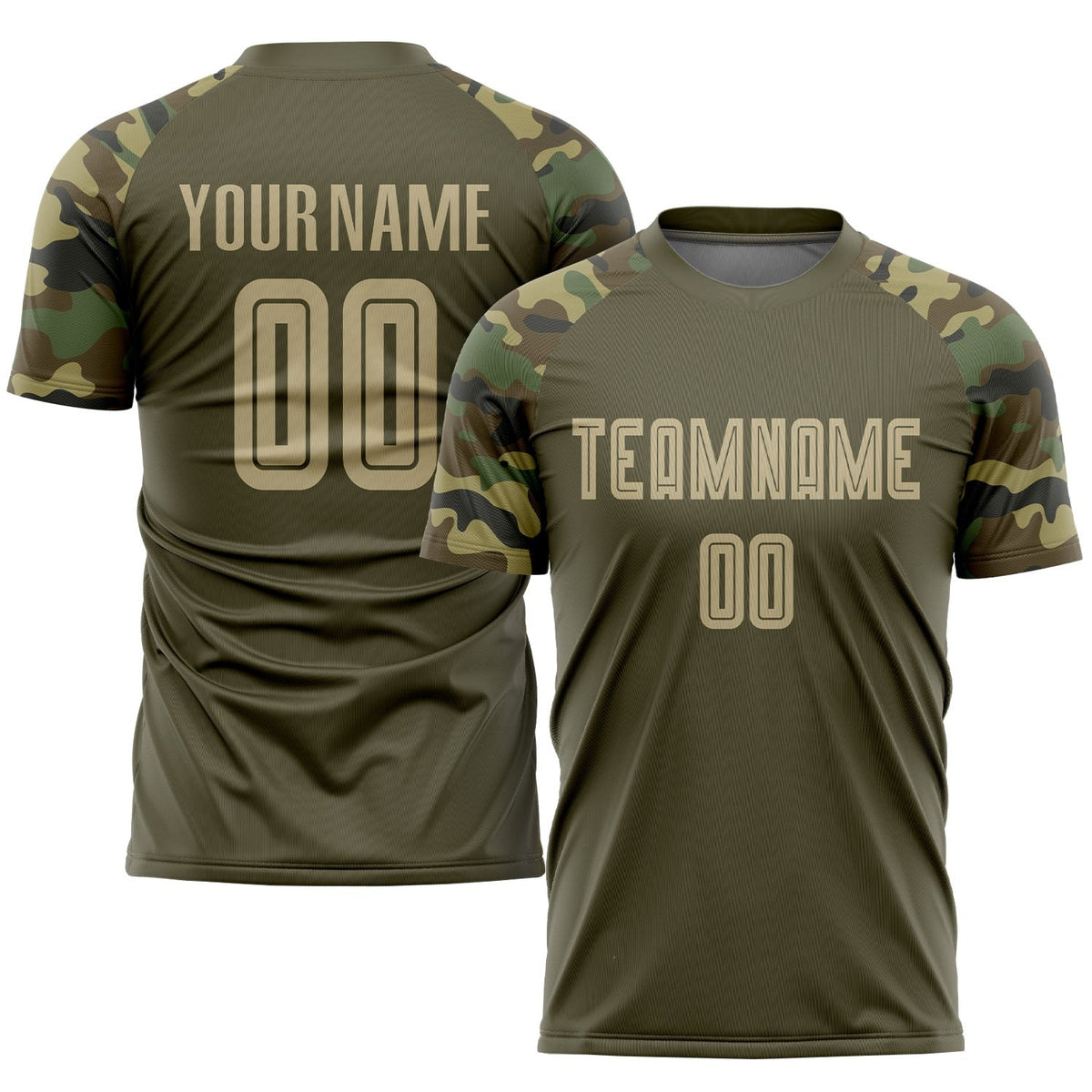 Custom Olive Vegas Gold-Camo Sublimation Salute To Service Soccer Uniform Jersey photo 1