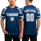 Custom Navy White-Camo Sublimation Soccer Uniform Jersey worn front and back