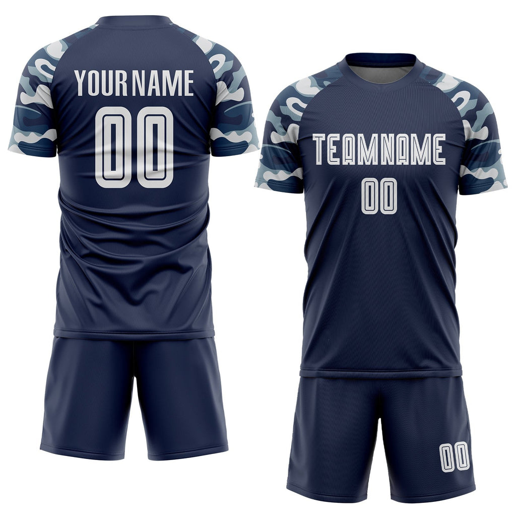 Custom Navy White-Camo Sublimation Soccer Uniform Jersey photo 2