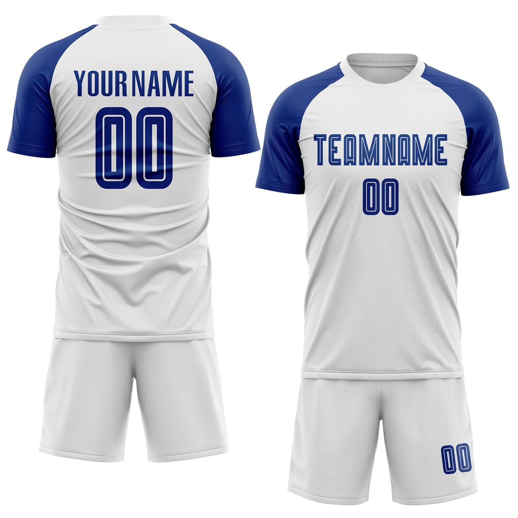 Custom White Royal Sublimation Soccer Uniform Jersey photo 2