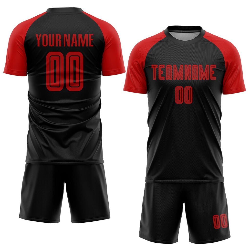 Custom Black Red Sublimation Soccer Uniform Jersey photo 2