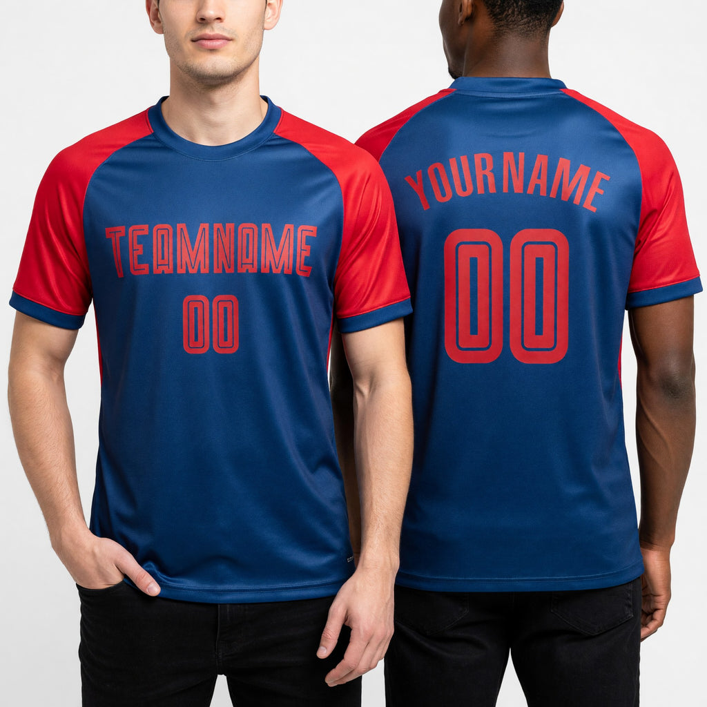 Custom Royal Red Sublimation Soccer Uniform Jersey worn front and back