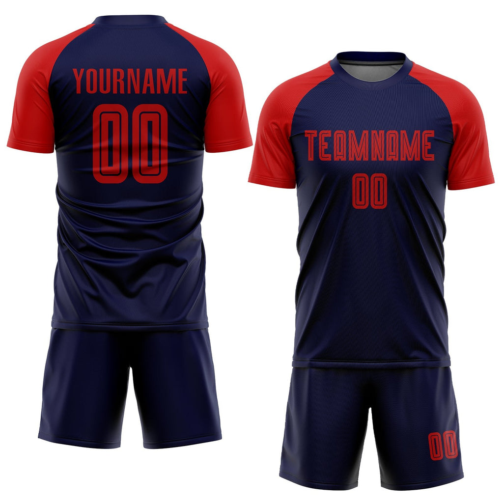Custom Navy Red Sublimation Soccer Uniform Jersey photo 2