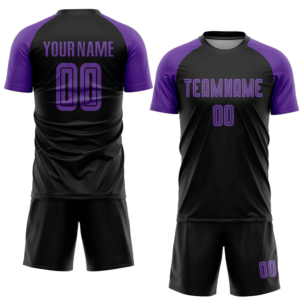 Custom Black Purple Sublimation Soccer Uniform Jersey photo 2