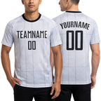 Custom Gray Black-White Sublimation Soccer Uniform Jersey worn front and back