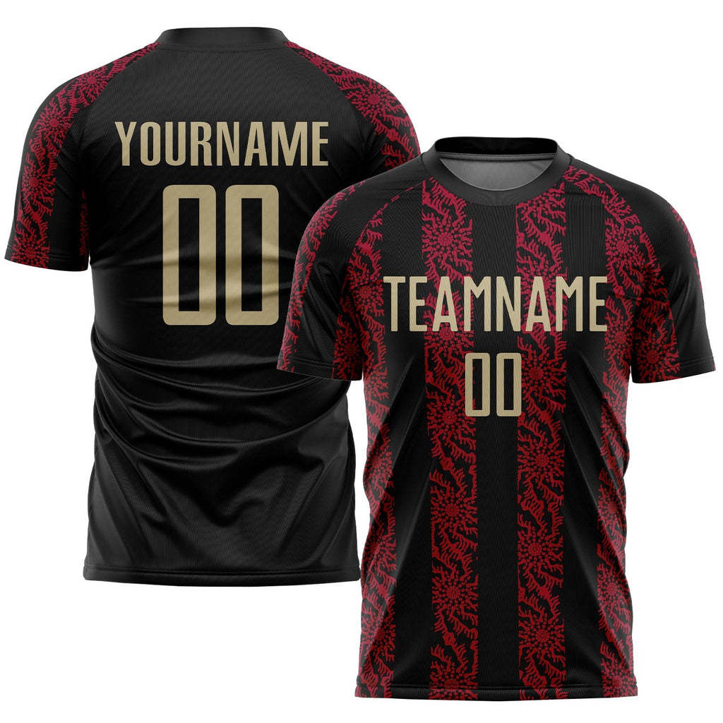Custom Black Vegas Gold-Red Sublimation Soccer Uniform Jersey photo 1