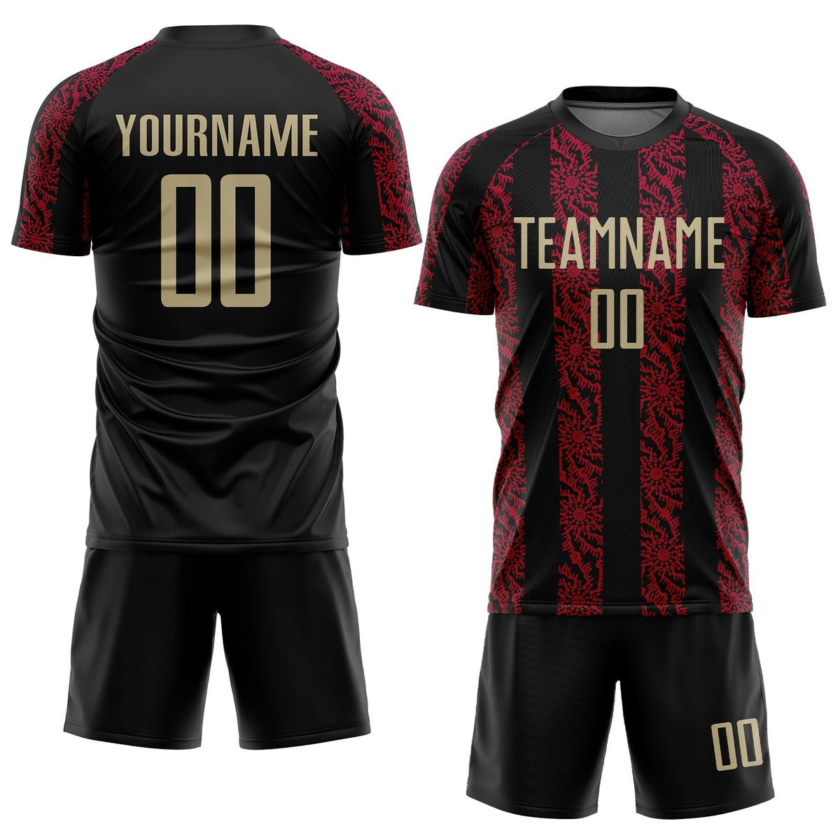 Custom Black Vegas Gold-Red Sublimation Soccer Uniform Jersey photo 2