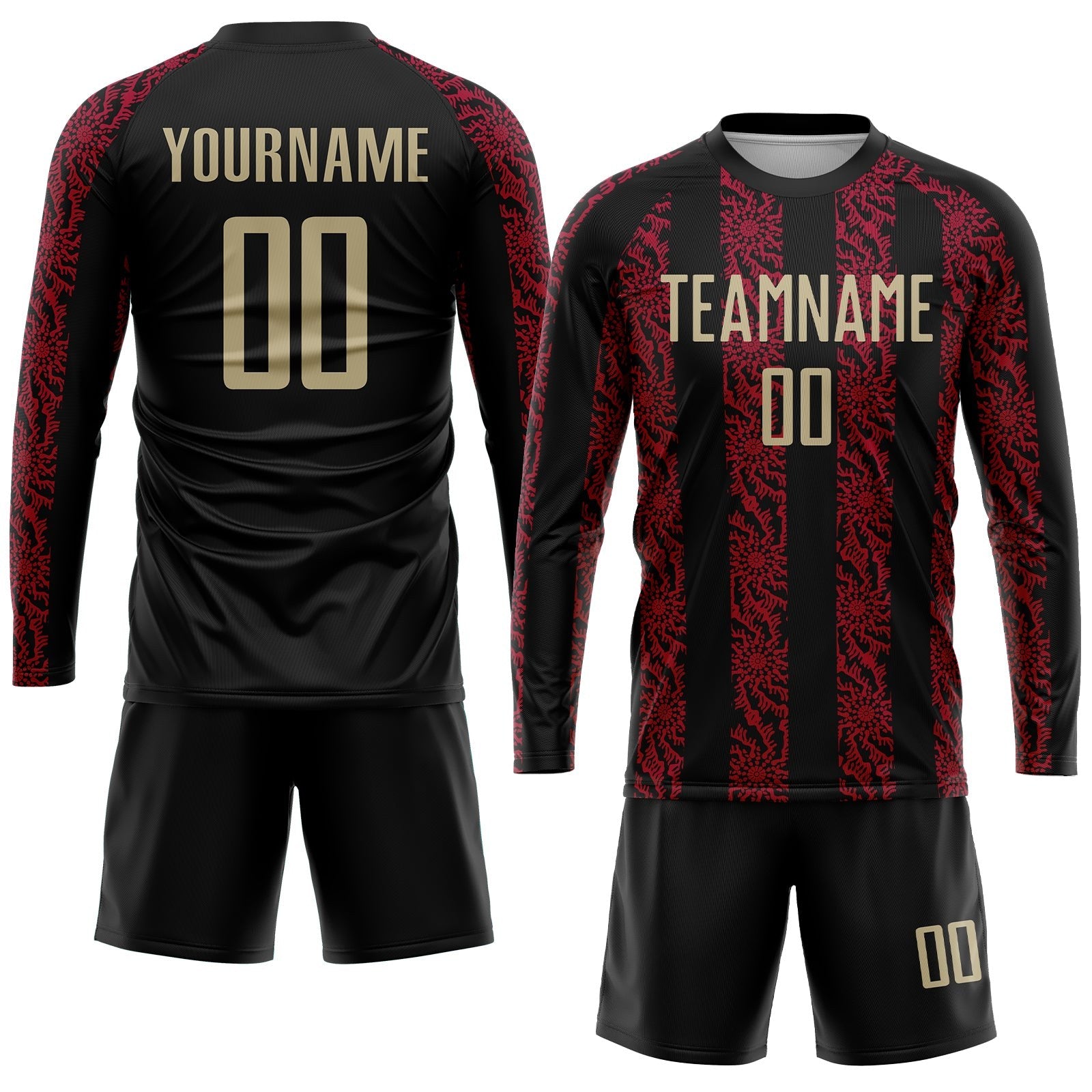 Custom Black Vegas Gold-Red Sublimation Soccer Uniform Jersey photo 4
