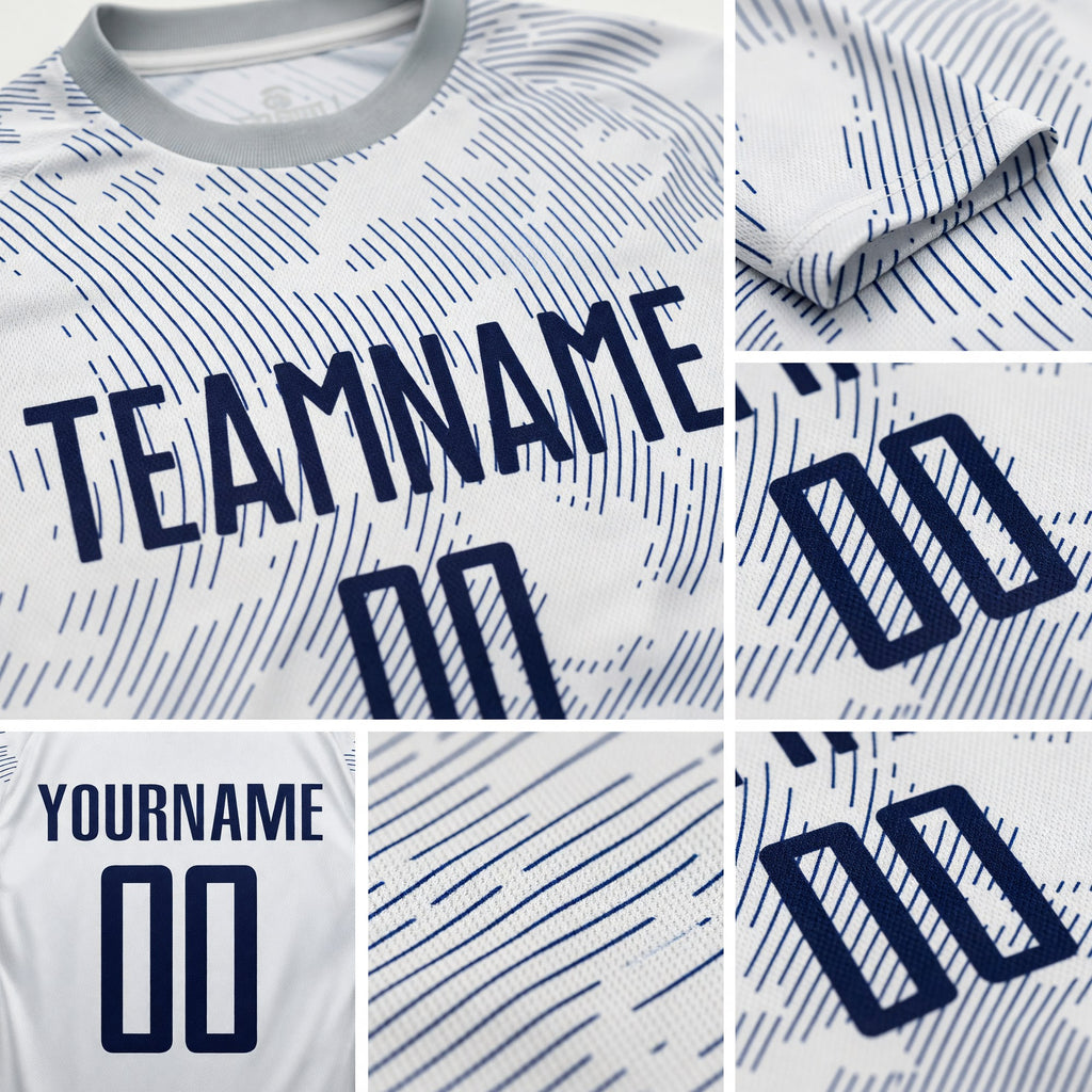 Custom White Navy Sublimation Soccer Uniform Jersey detail