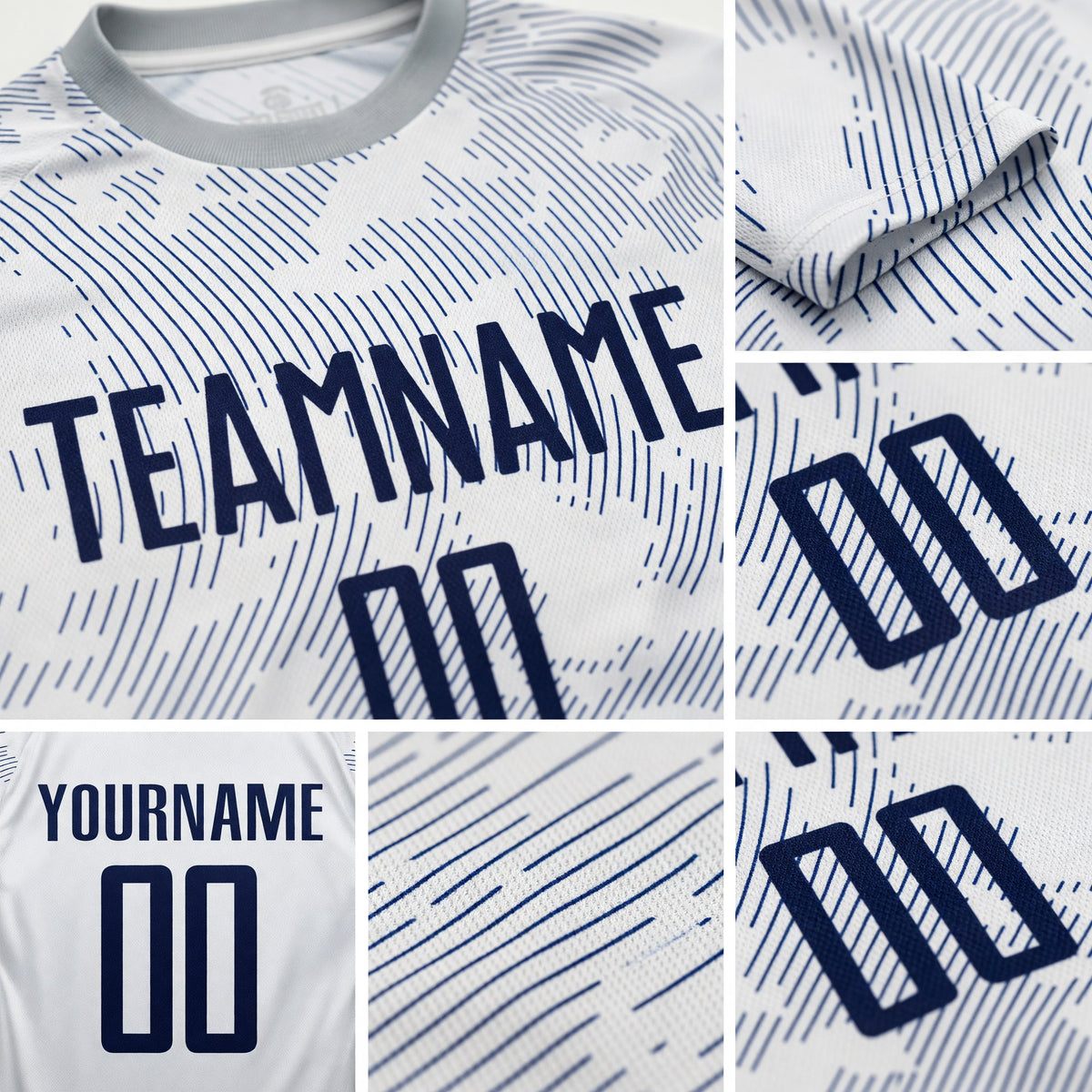 Custom White Navy Sublimation Soccer Uniform Jersey detail