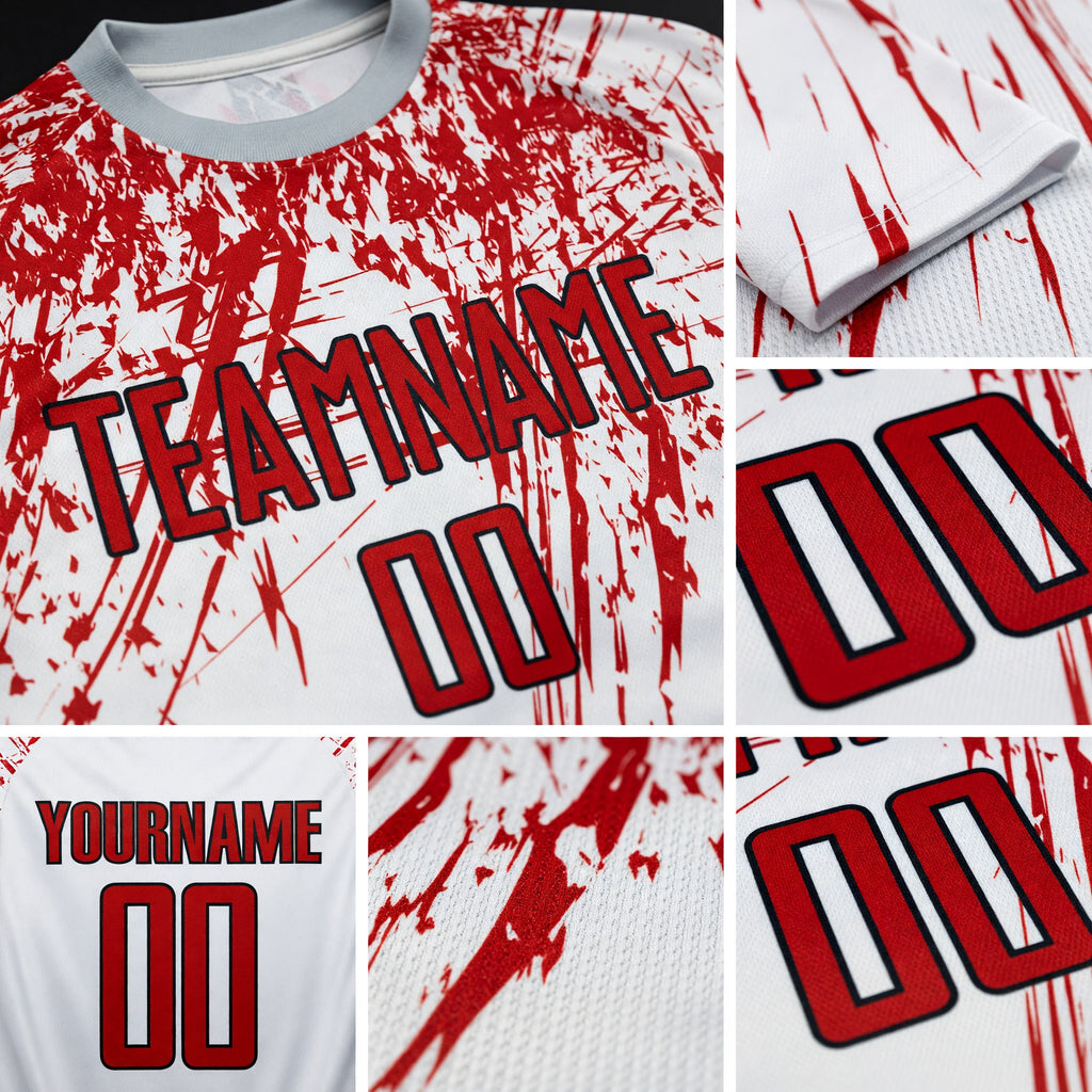 Custom White Red-Black Sublimation Soccer Uniform Jersey detail