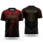 Custom Black Black Old Gold-Red Sublimation Soccer Uniform Jersey