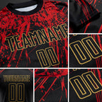 Custom Black Black Old Gold-Red Sublimation Soccer Uniform Jersey detail