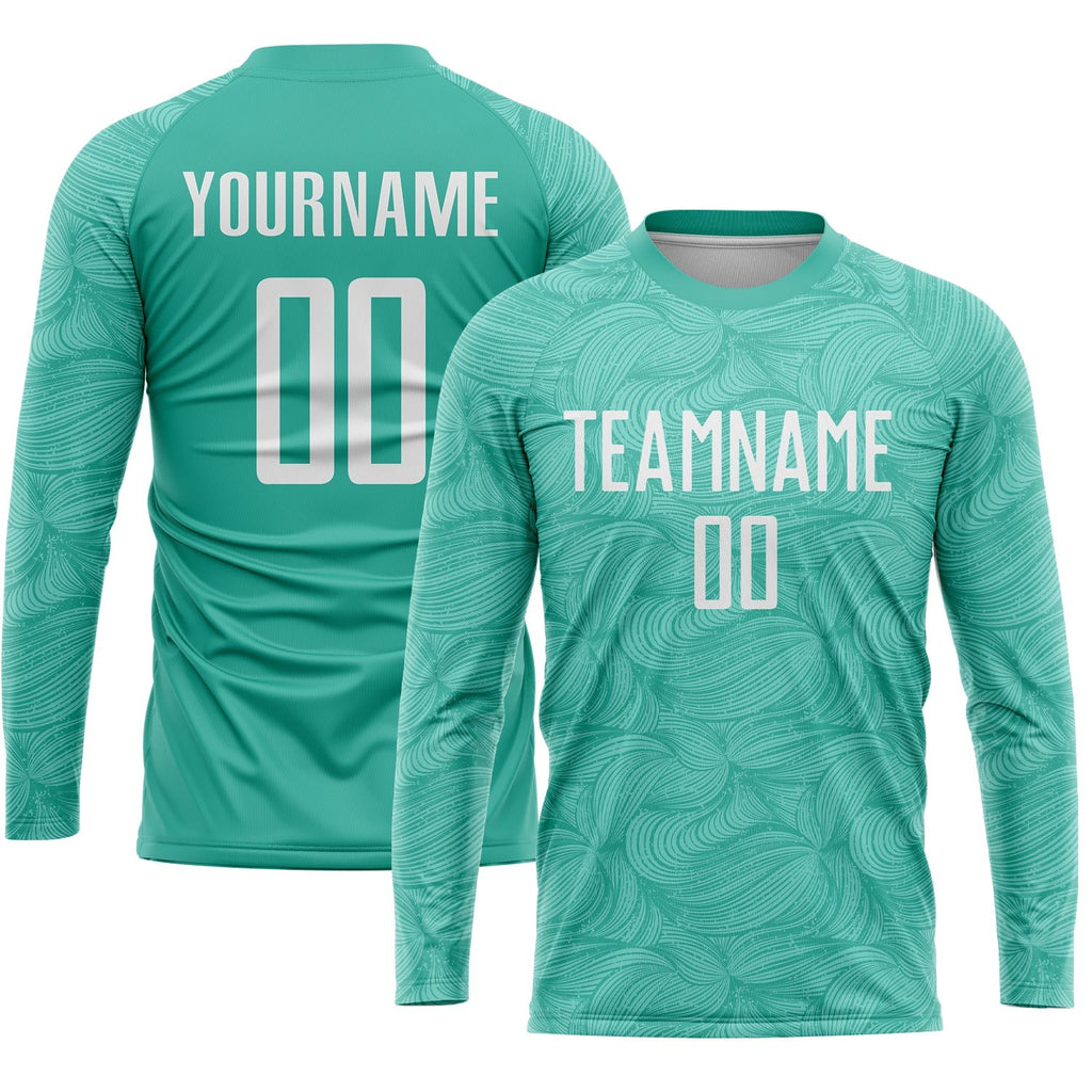 Custom Aqua White Sublimation Soccer Uniform Jersey photo 2