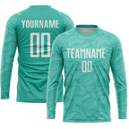 Custom Aqua White Sublimation Soccer Uniform Jersey photo 2