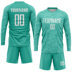 Custom Aqua White Sublimation Soccer Uniform Jersey photo 3