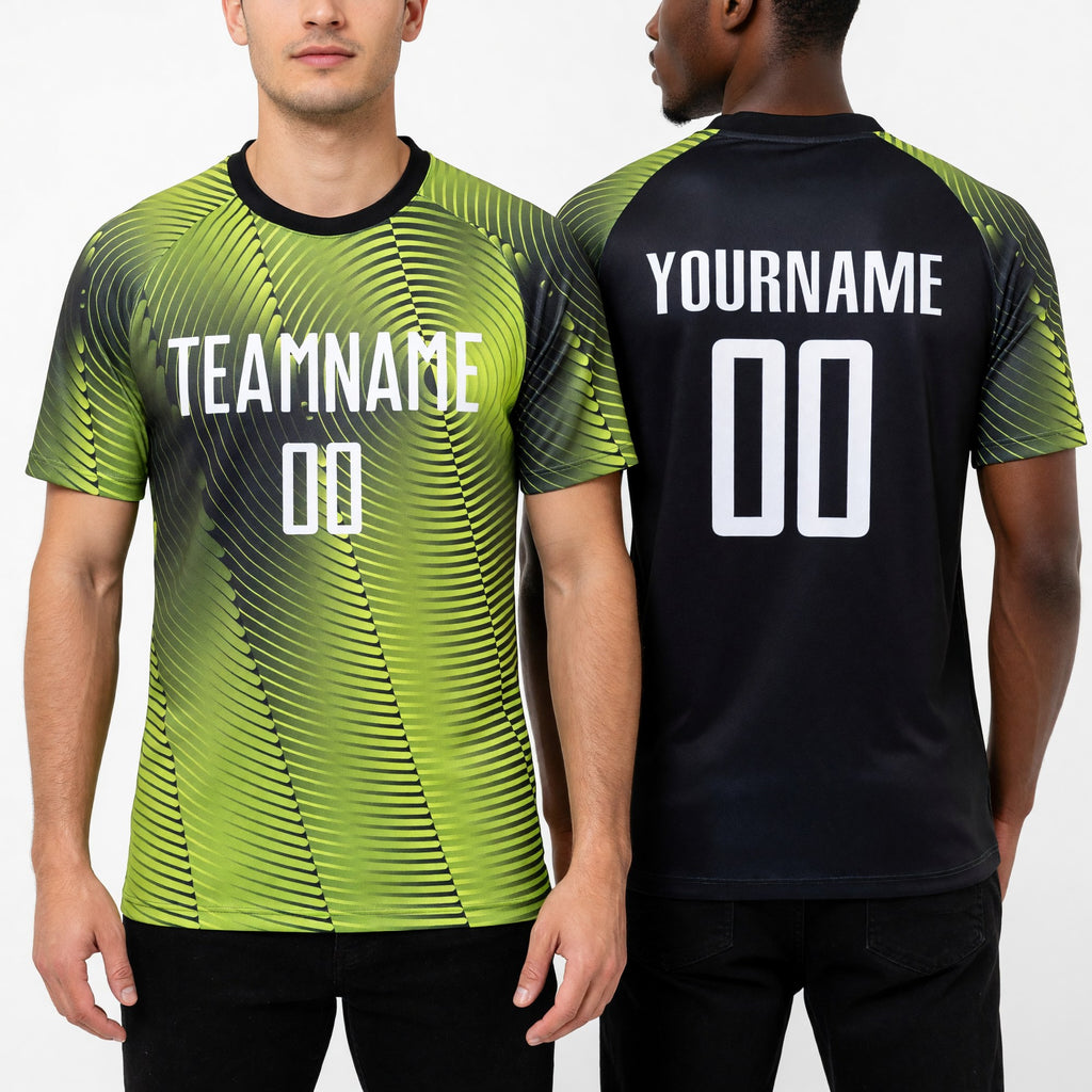 Custom Gold White-Black Sublimation Soccer Uniform Jersey worn front and back