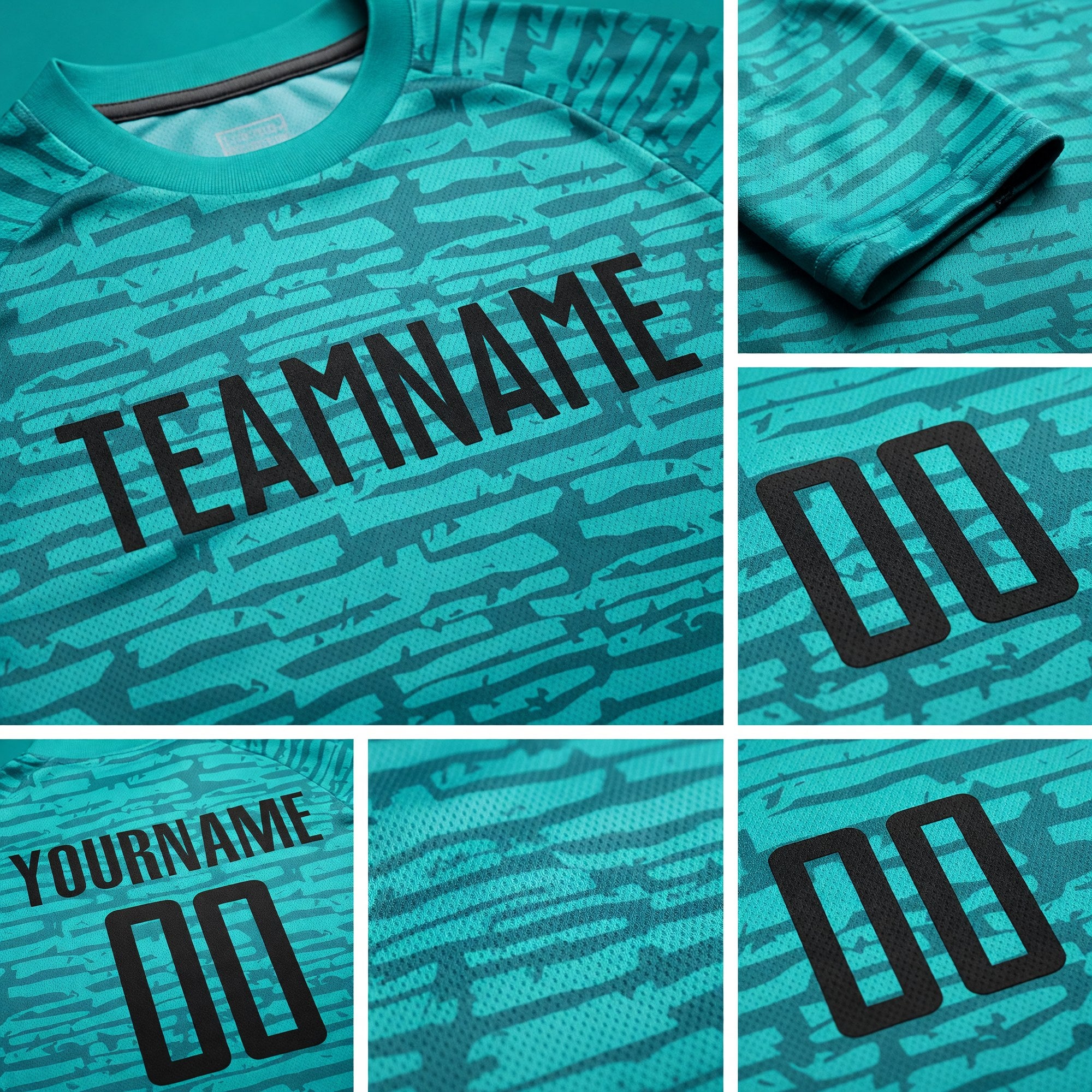Custom Aqua Black Sublimation Soccer Uniform Jersey detail
