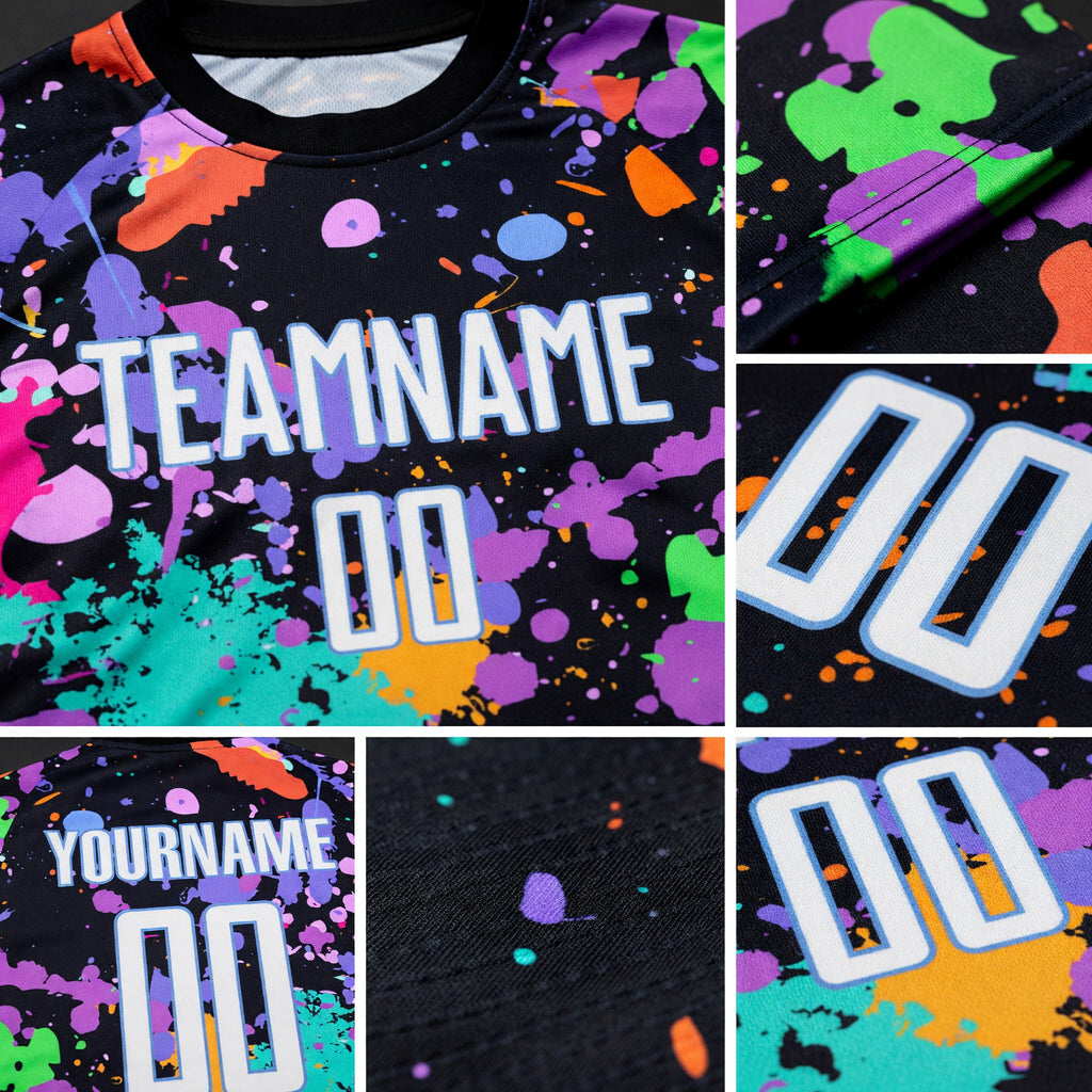 Custom Graffiti Pattern White-Light Blue Sublimation Soccer Uniform Jersey detail