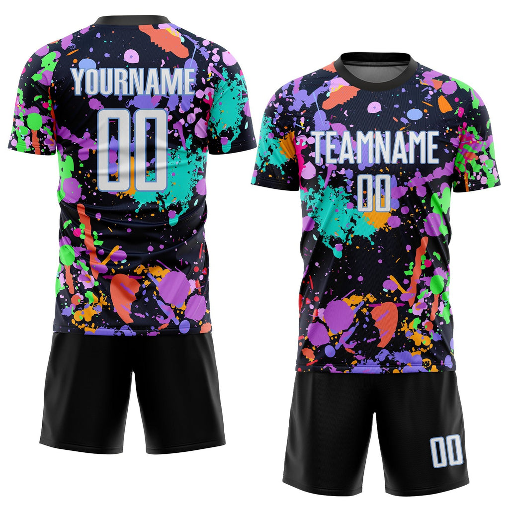 Custom Graffiti Pattern White-Light Blue Sublimation Soccer Uniform Jersey photo 2
