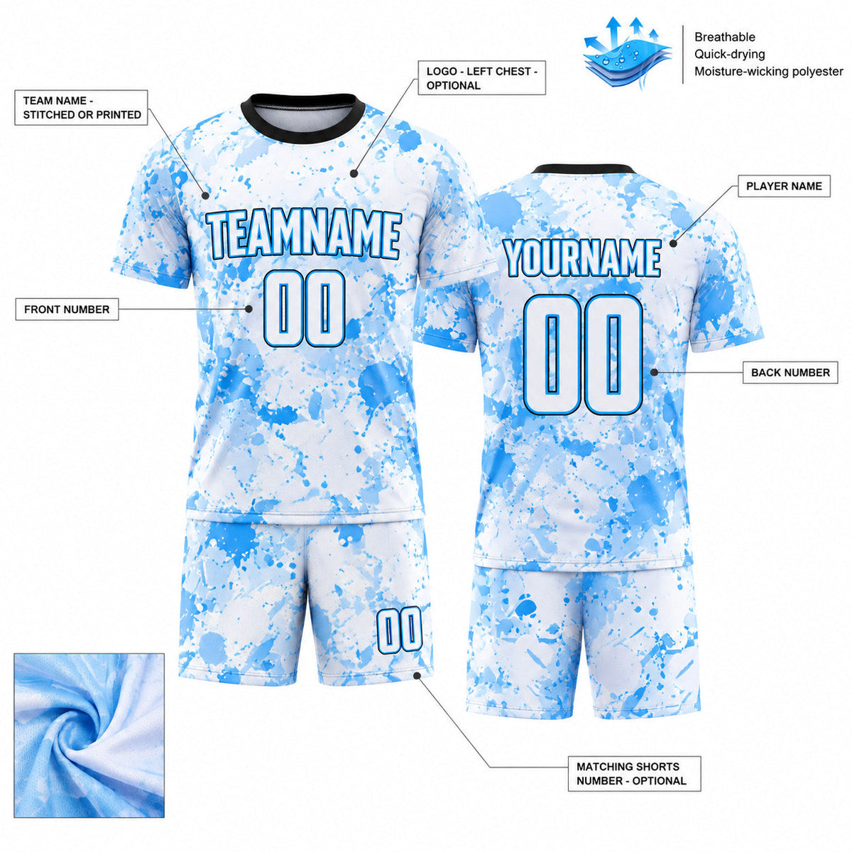Custom White and Light Blue Graffiti Sublimated Soccer Jersey Design 0079 customization guide