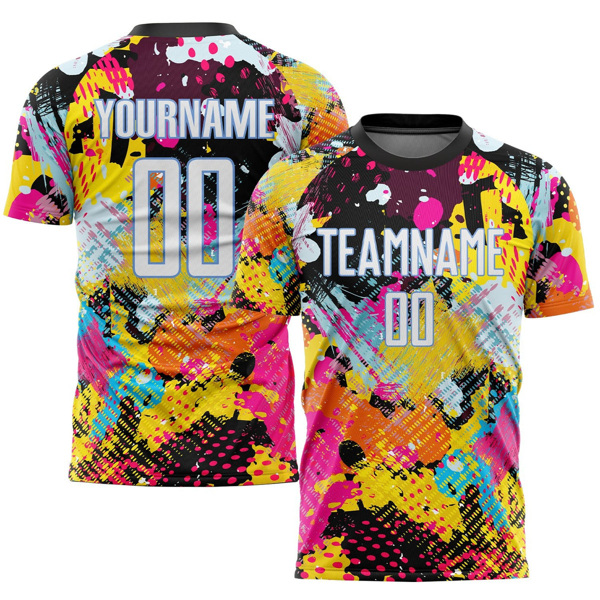 Custom Graffiti Pattern White-Light Blue Sublimation Soccer Uniform Jersey photo 1