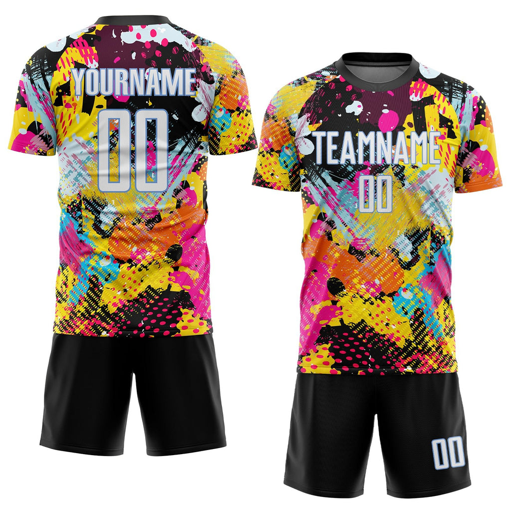 Custom Graffiti Pattern White-Light Blue Sublimation Soccer Uniform Jersey photo 2