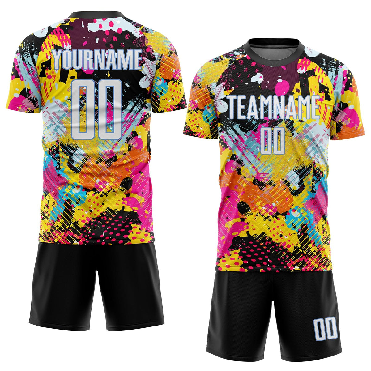 Custom Graffiti Pattern White-Light Blue Sublimation Soccer Uniform Jersey photo 2