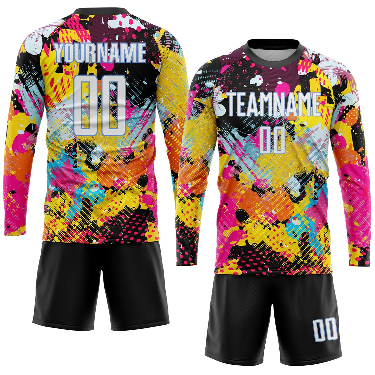 Custom Graffiti Pattern White-Light Blue Sublimation Soccer Uniform Jersey photo 4