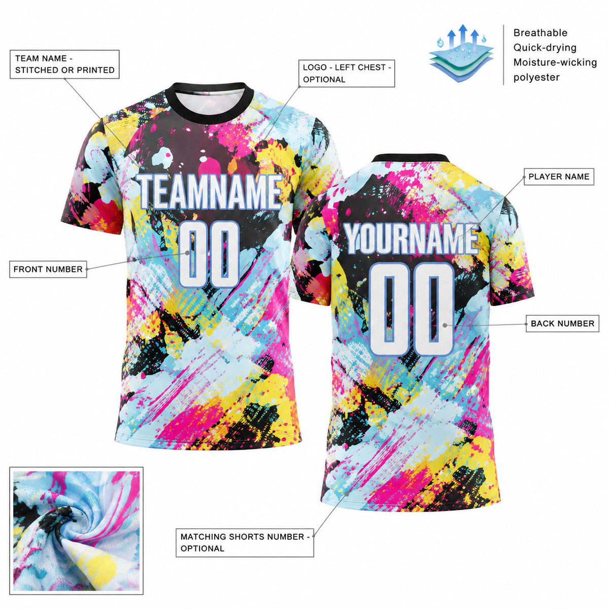Custom White and Light Blue Graffiti Sublimated Soccer Jersey Design 0080 customization guide