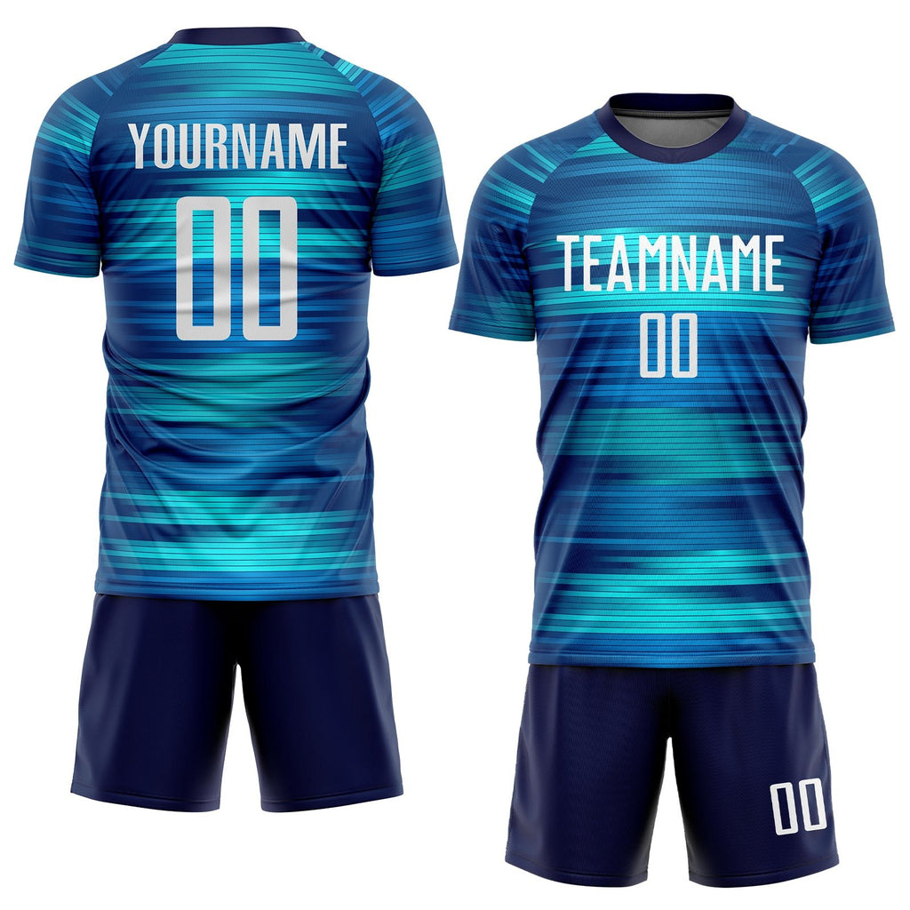 Custom Light Blue White-Black Sublimation Soccer Uniform Jersey photo 2