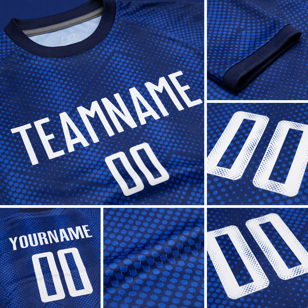 Custom Royal White-Navy Sublimation Soccer Uniform Jersey detail