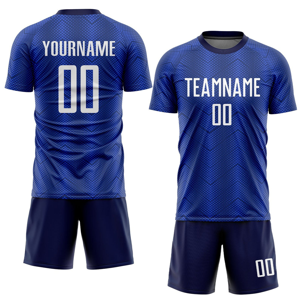 Custom Royal White-Navy Sublimation Soccer Uniform Jersey photo 2