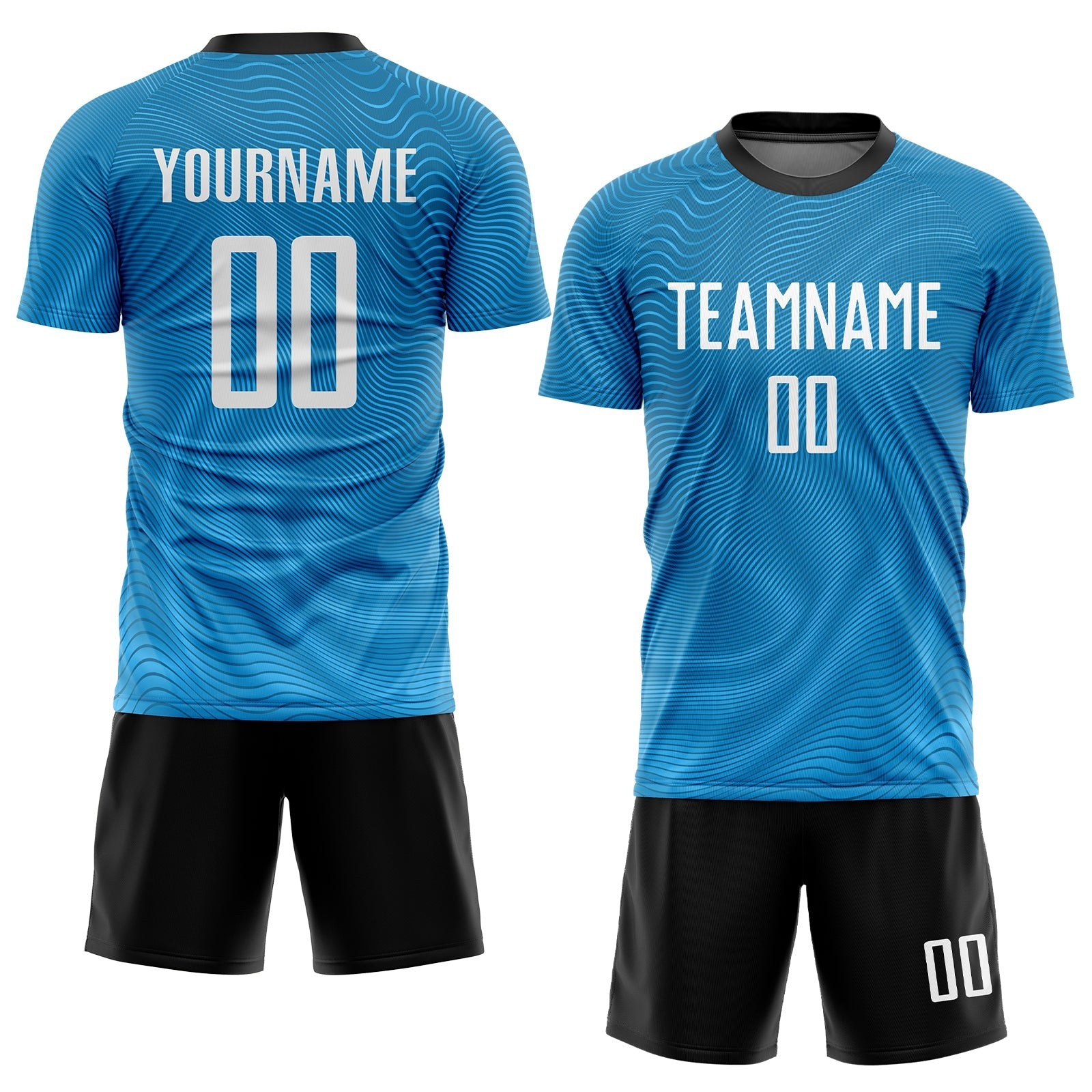 Custom Light Blue White-Black Sublimation Soccer Uniform Jersey photo 2