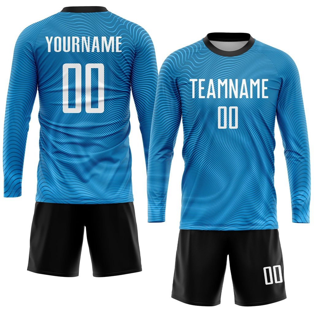 Custom Light Blue White-Black Sublimation Soccer Uniform Jersey photo 4