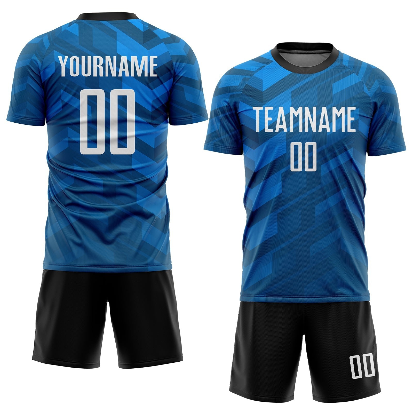 Custom Light Blue White-Black Sublimation Soccer Uniform Jersey photo 2