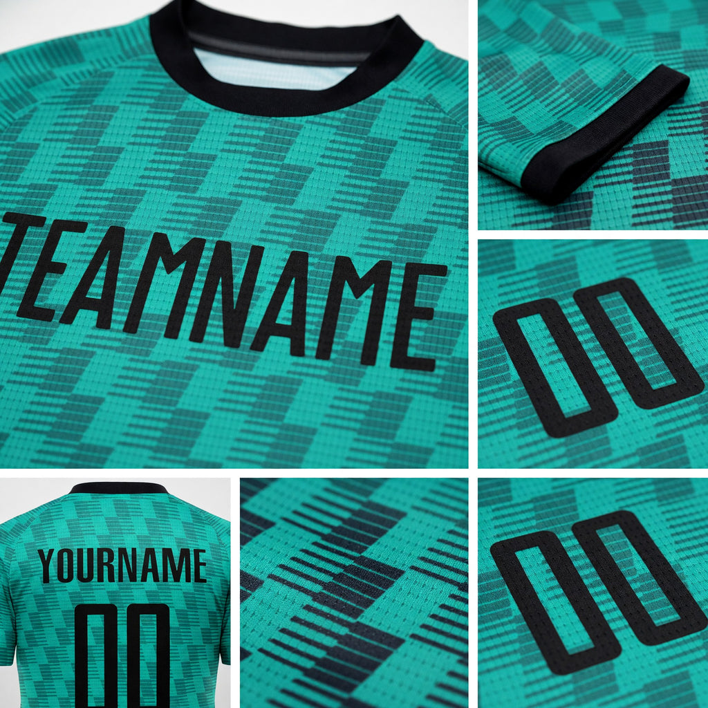 Custom Teal Black Sublimation Soccer Uniform Jersey detail