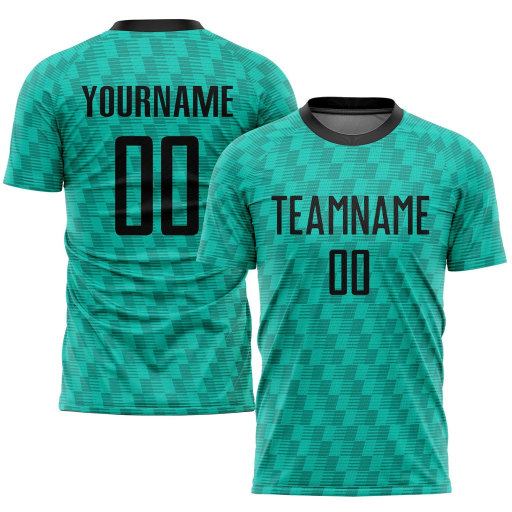 Custom Teal Black Sublimation Soccer Uniform Jersey photo 1