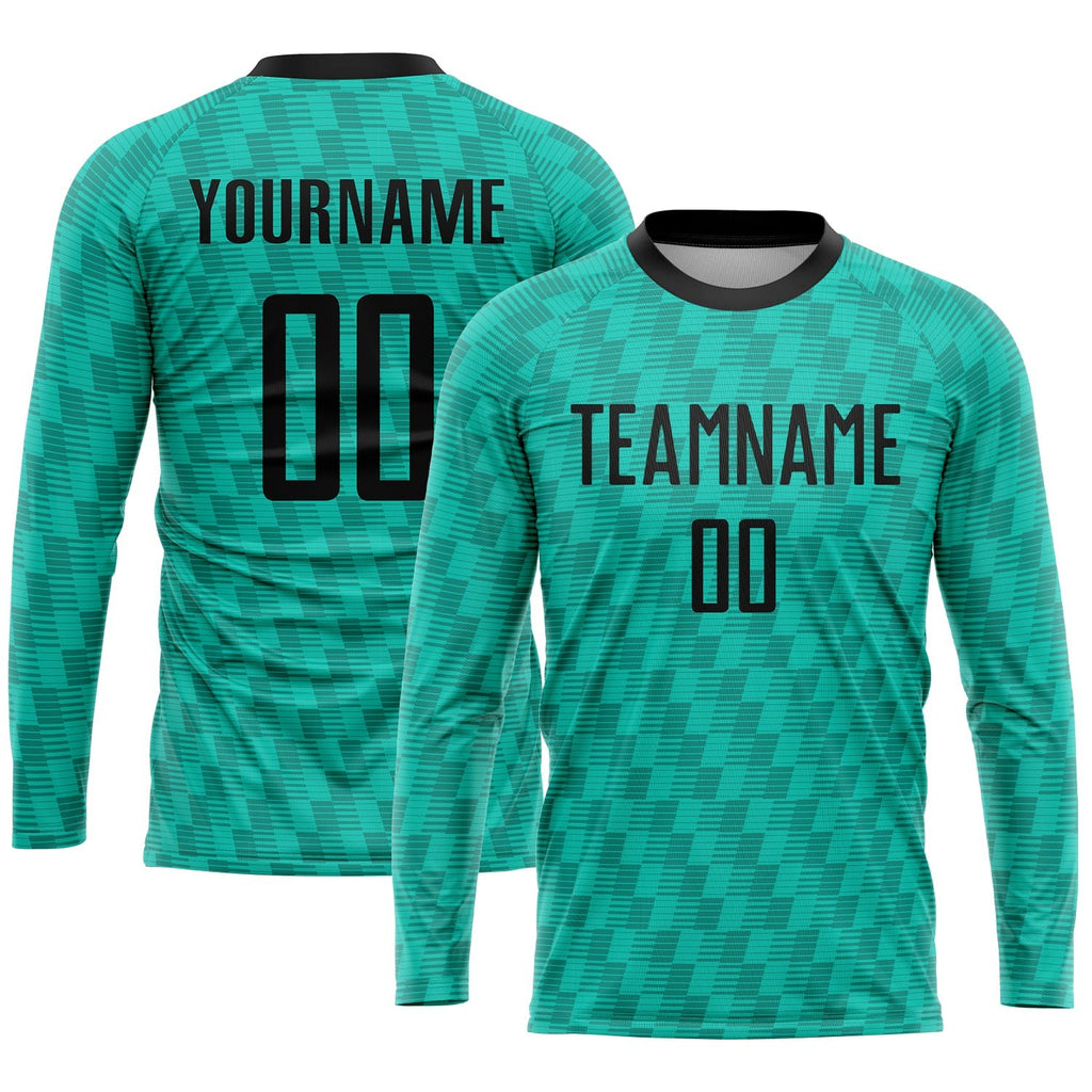 Custom Teal Black Sublimation Soccer Uniform Jersey photo 3