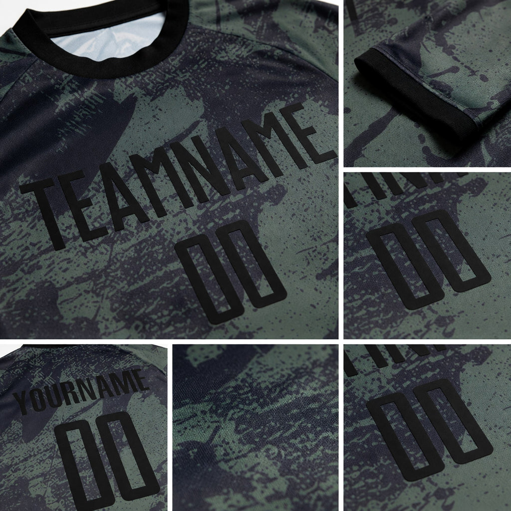 Custom Olive Black Sublimation Salute To Service Soccer Uniform Jersey detail