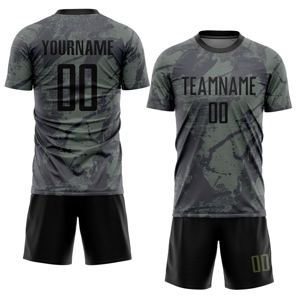 Custom Olive Black Sublimation Salute To Service Soccer Uniform Jersey photo 2