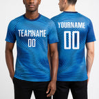 Custom Light Blue White-Royal Sublimation Soccer Uniform Jersey worn front and back