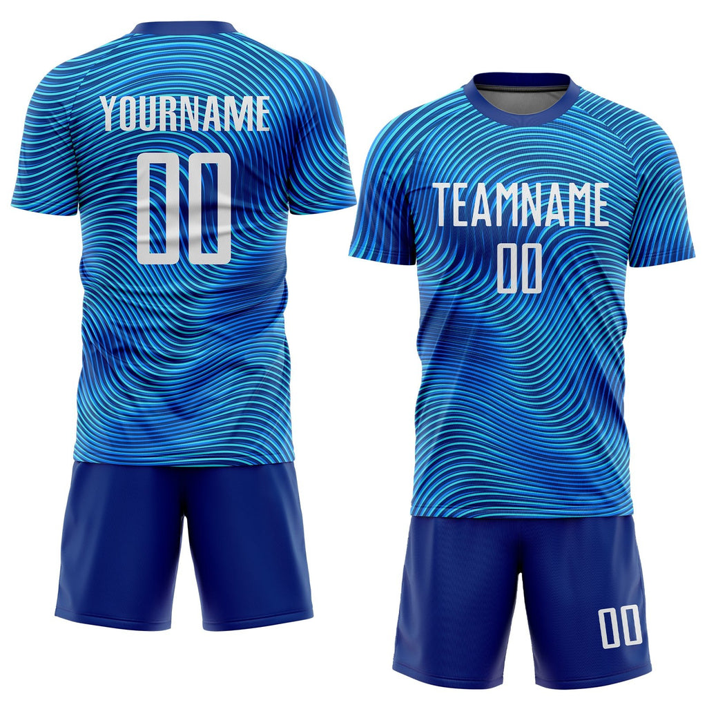 Custom Light Blue White-Royal Sublimation Soccer Uniform Jersey photo 2