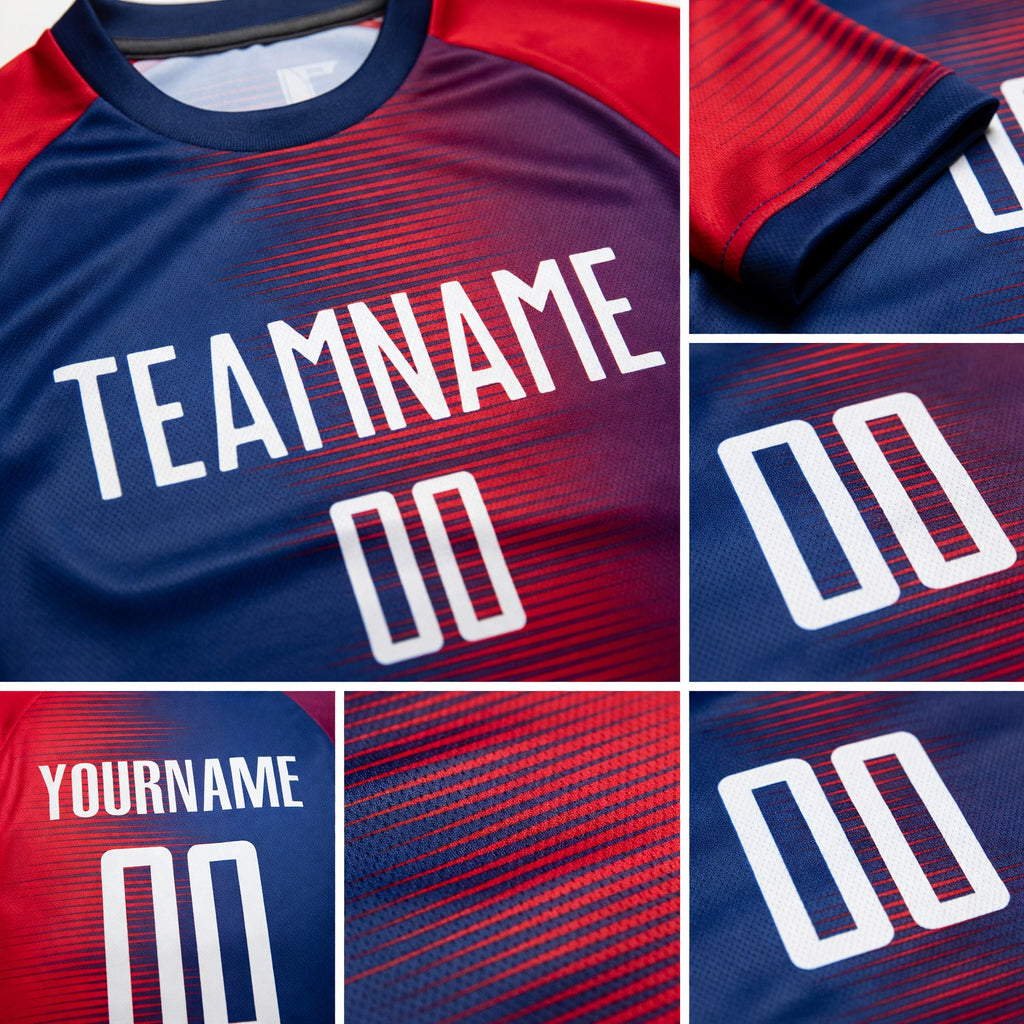 Custom Red White-Royal Sublimation Soccer Uniform Jersey detail