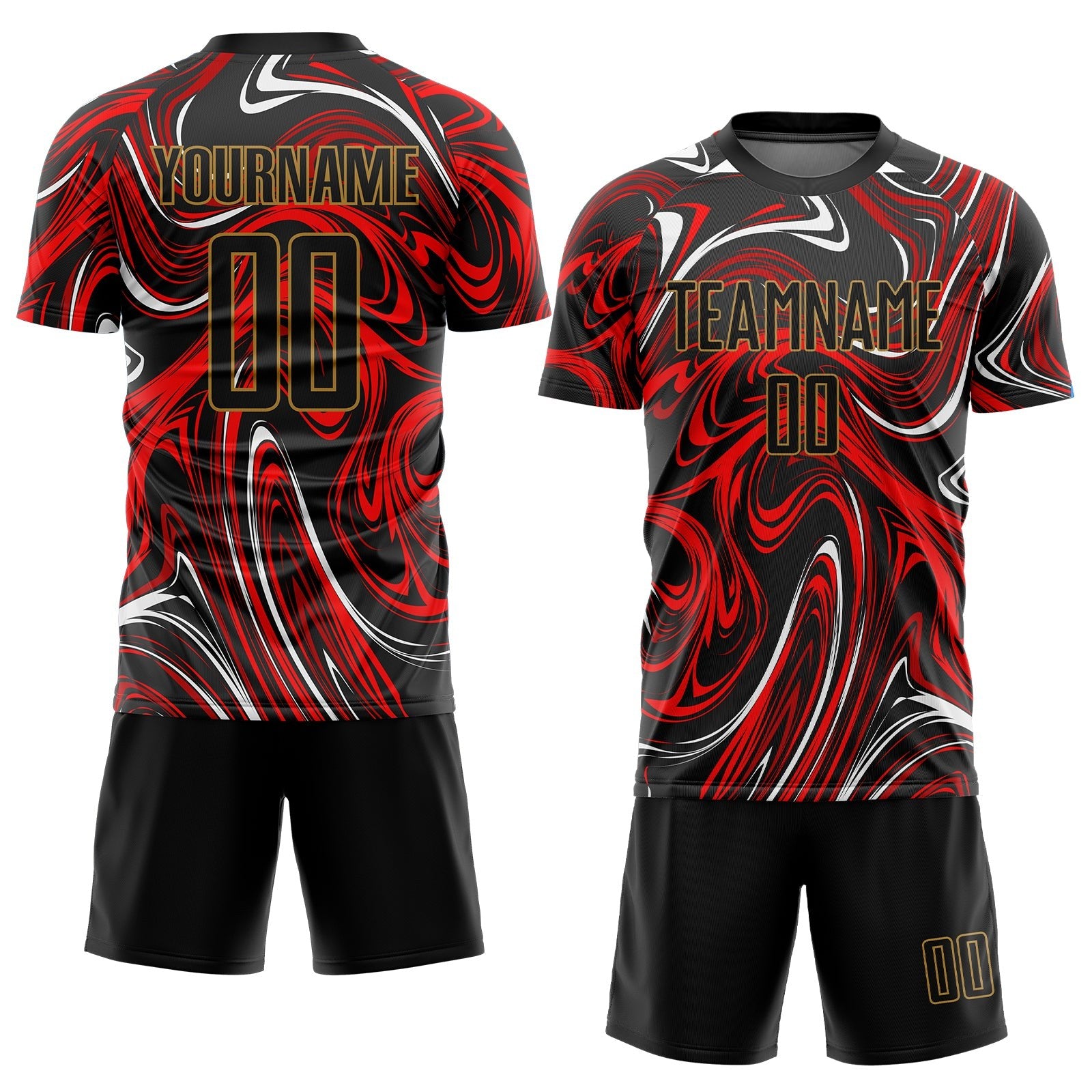 Custom Figure Black-Old Gold Sublimation Soccer Uniform Jersey photo 2