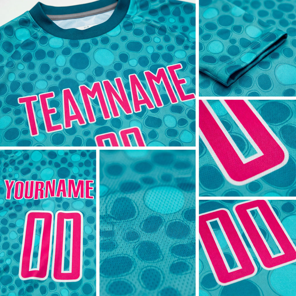 Custom Aqua Pink-White Sublimation Soccer Uniform Jersey detail