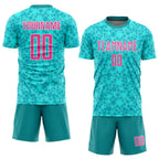 Custom Aqua Pink-White Sublimation Soccer Uniform Jersey photo 2