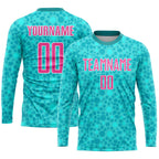 Custom Aqua Pink-White Sublimation Soccer Uniform Jersey photo 3